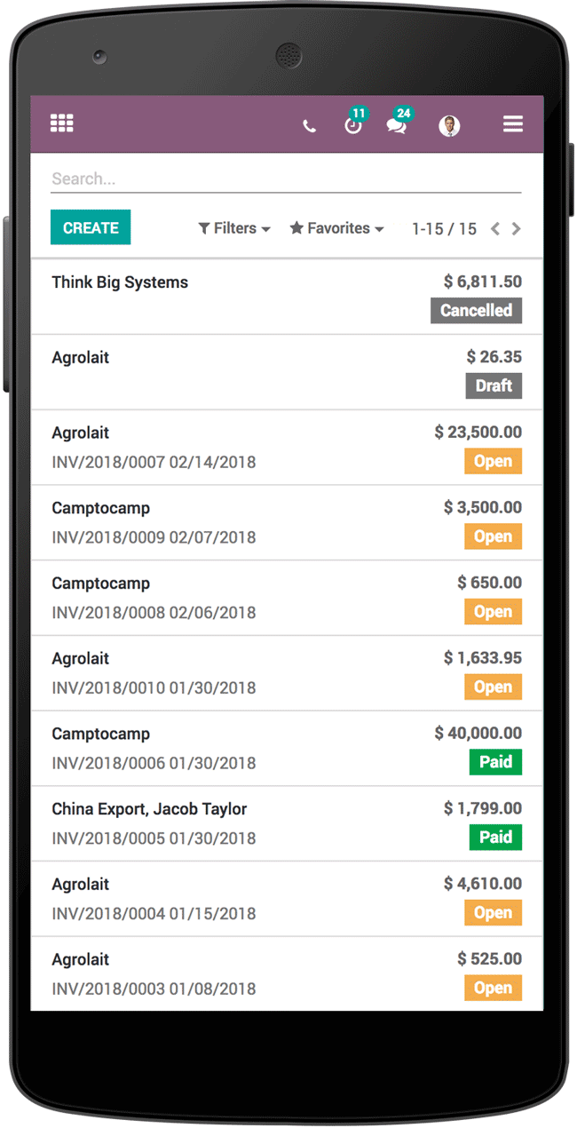 Odoo Accounting ook op uw smartphone