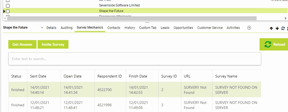 Screenshot van SurveyMechanics in Maximizer CRM Screenshot van SurveyMechanics in Maximizer CRM